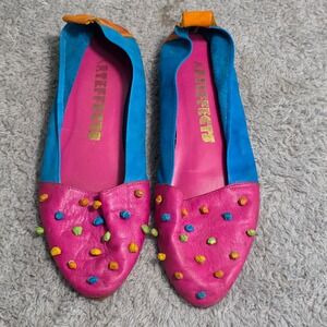 VINTAGE Arteffects Leather‎ Ballet Flats Pink Blue Colorful 70s Shoes 7.5